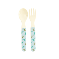 Kids Melamine Spoon & Fork Set Dinosaur Print by Rice DK